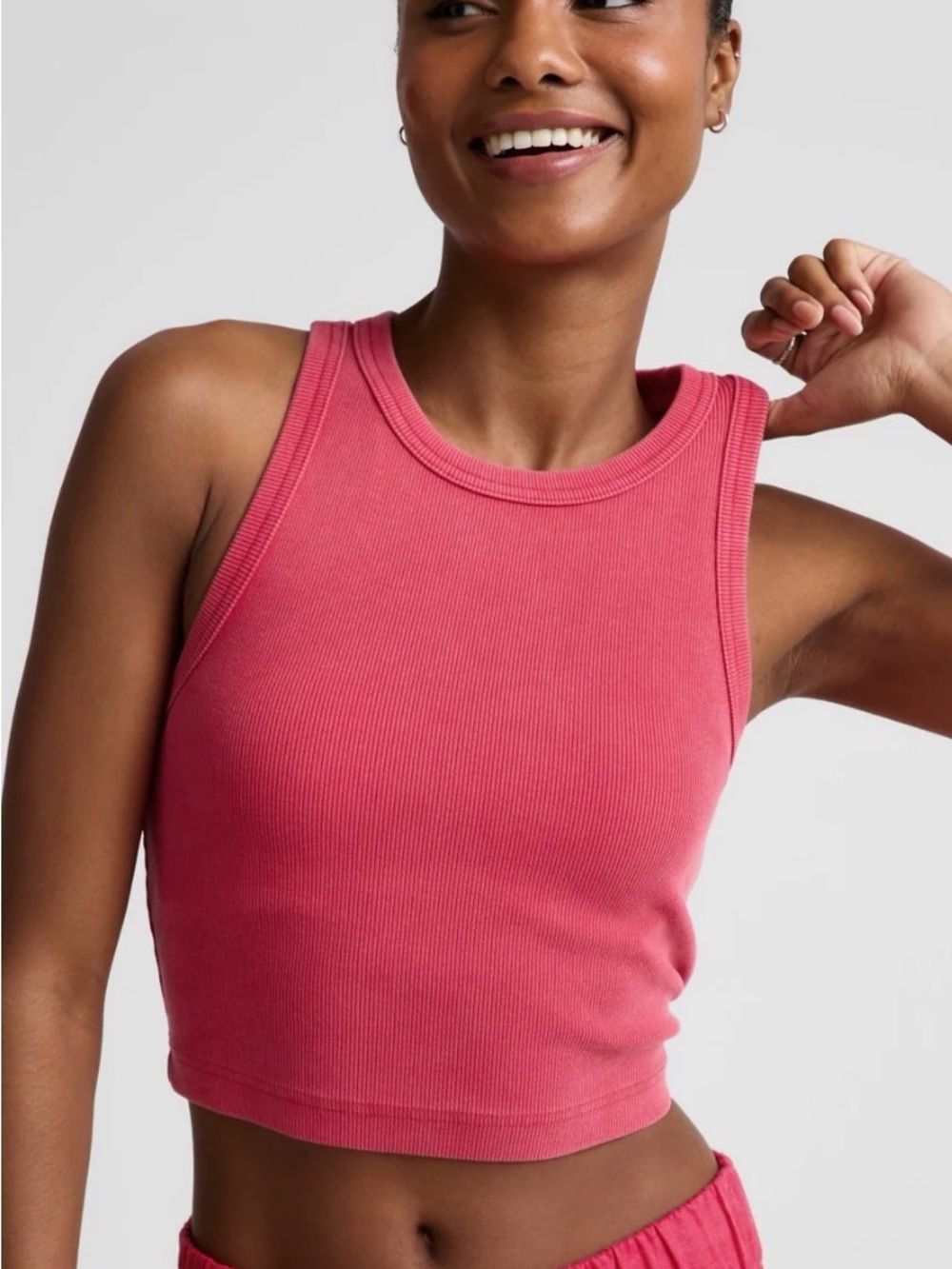 Beyond Yoga Ribbed Crop Tank Top - Coral Pink